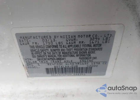 2013 Nissan Versa 1.6 S from USA, damaged, VIN 3N1CN7AP5DL888341